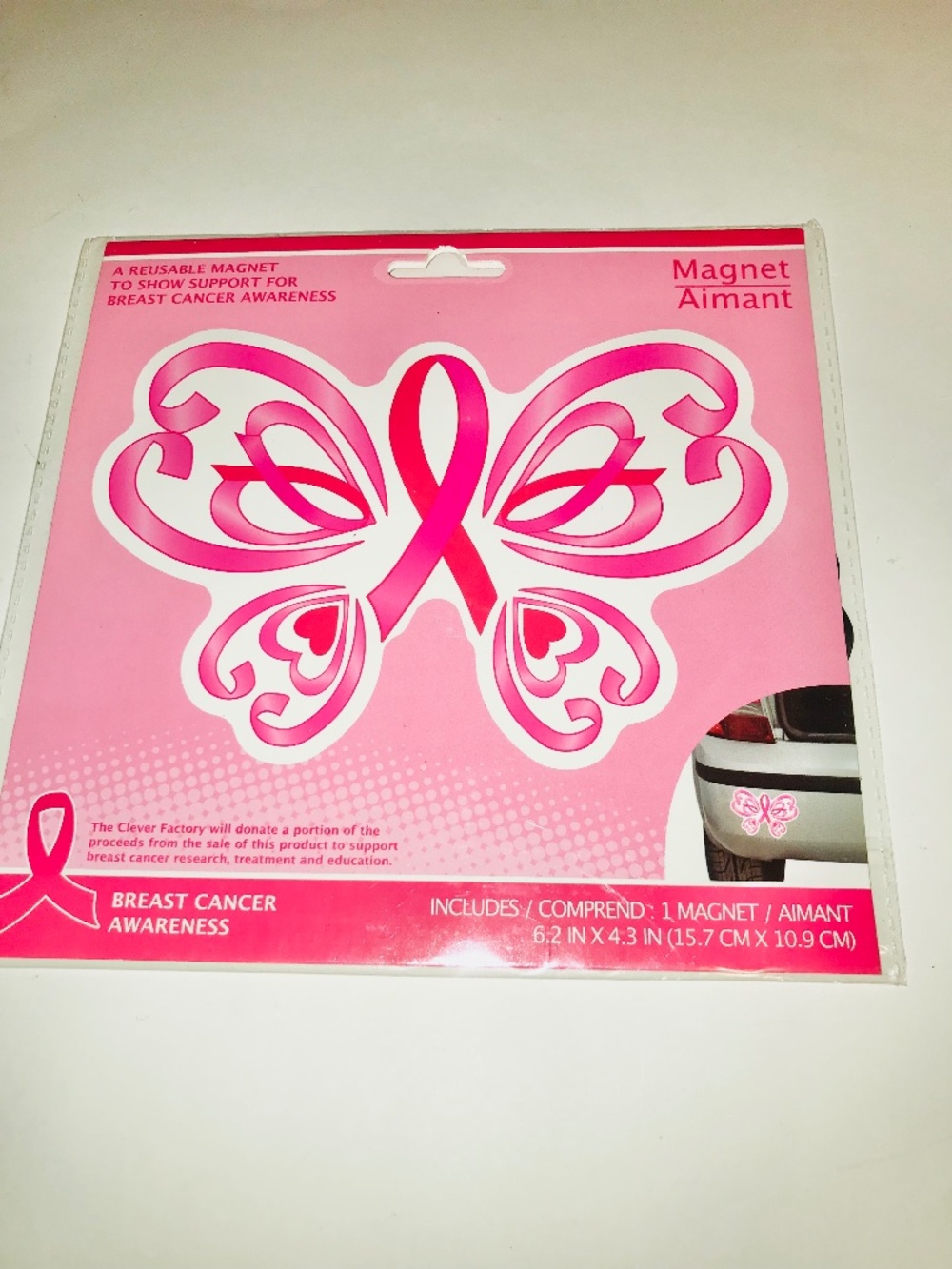 NWT Pink White Butterfly Breast Cancer Awareness Reusable Magnet Car Locker 5.8